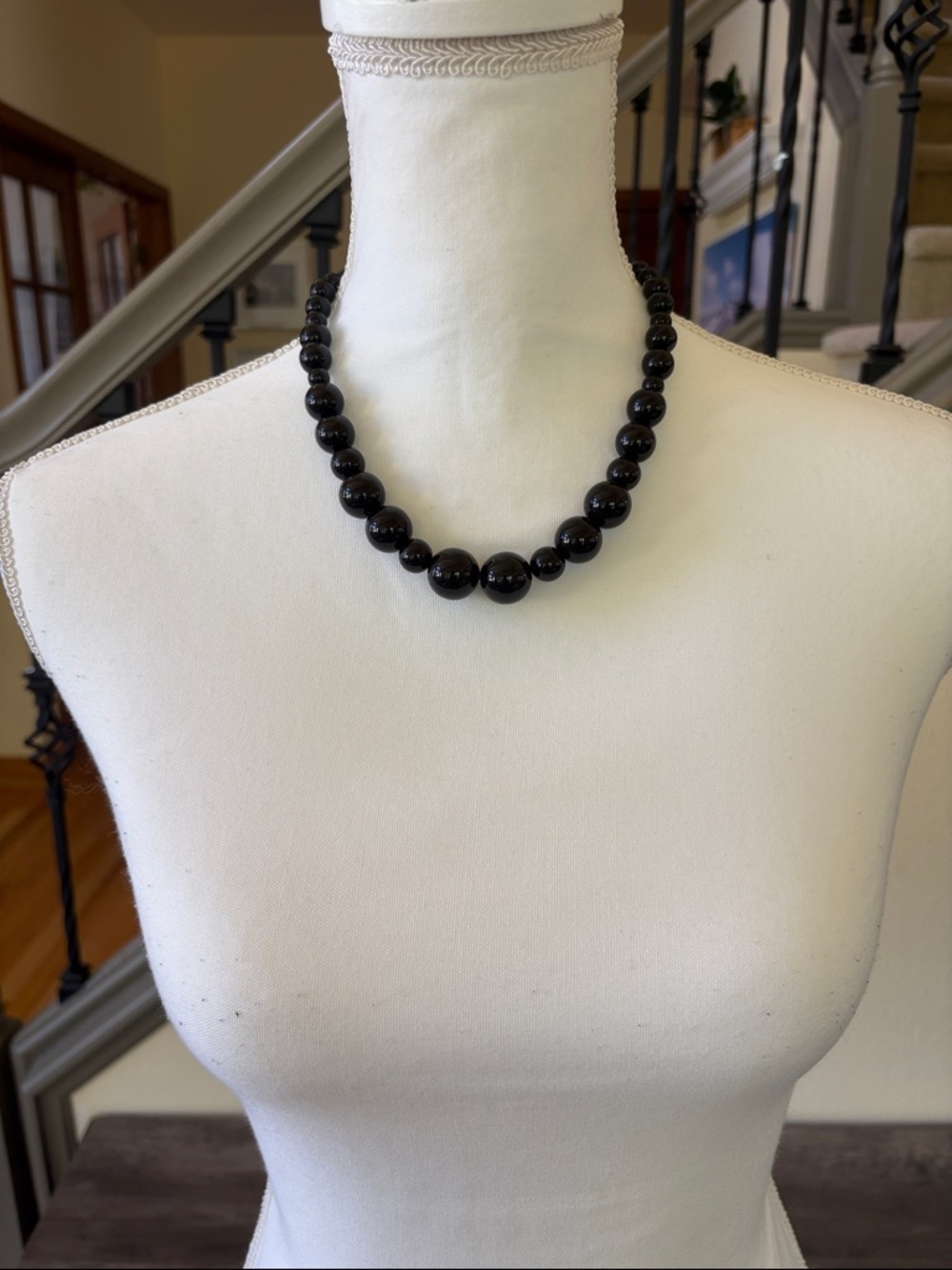 Black Beaded Statement Necklace - Classic Women's Jewelry